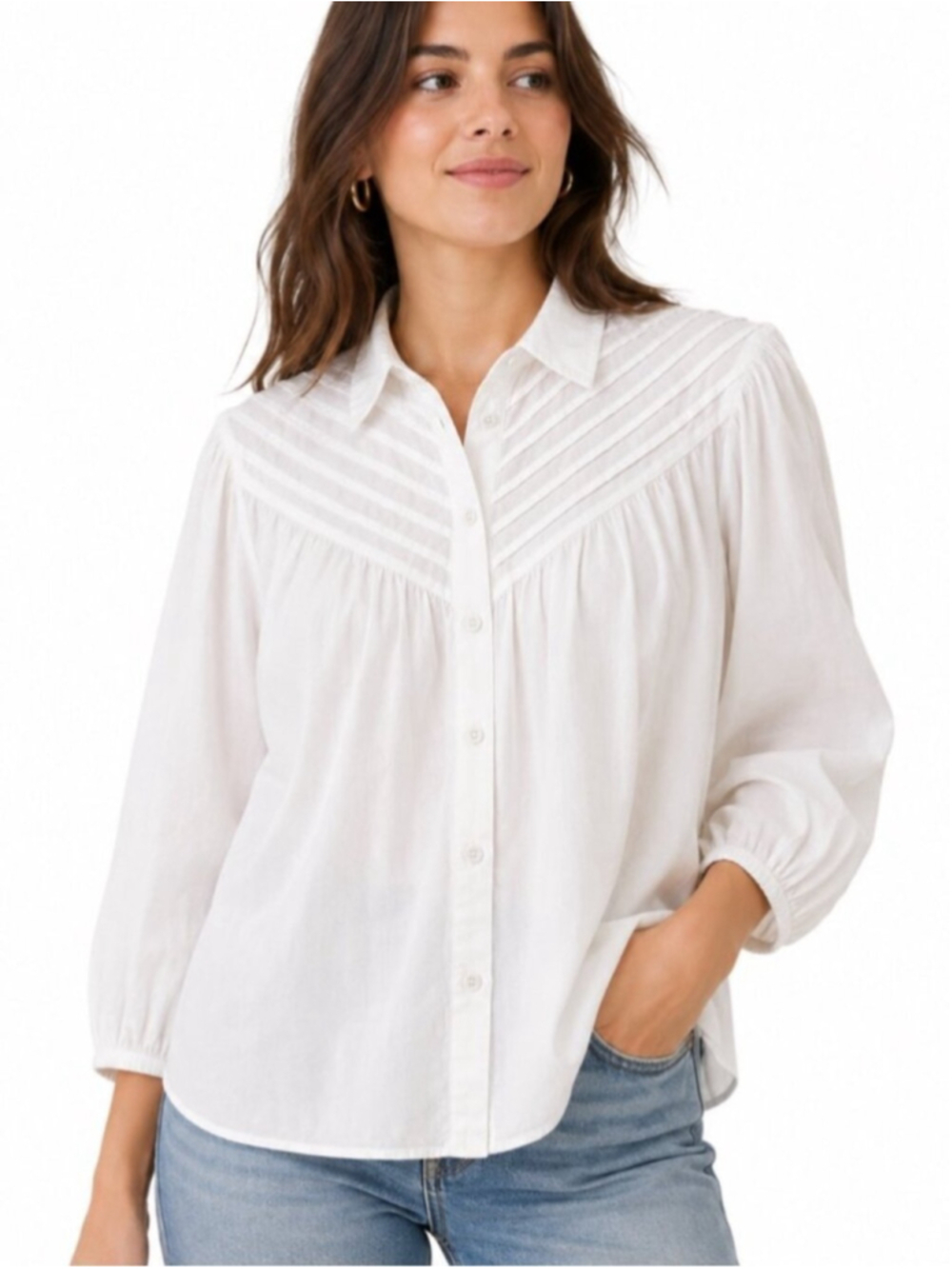 ZARA White Cotton Pintuck Pleated Boho Blouse Small - Romantic Cottagecore 480